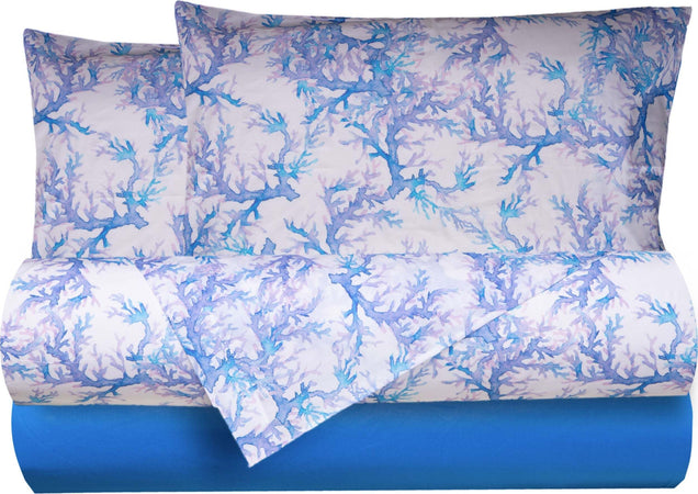 Completo Letto Lenzuola Federe Bifaccia Double Face Stampa Digitale In Cotone Made In Italy Coralli Acquerello Bluette Casa e cucina/Tessili per la casa/Biancheria da letto/Lenzuola e federe/Lenzuola Novilunio - Sesto San Giovanni, Commerciovirtuoso.it