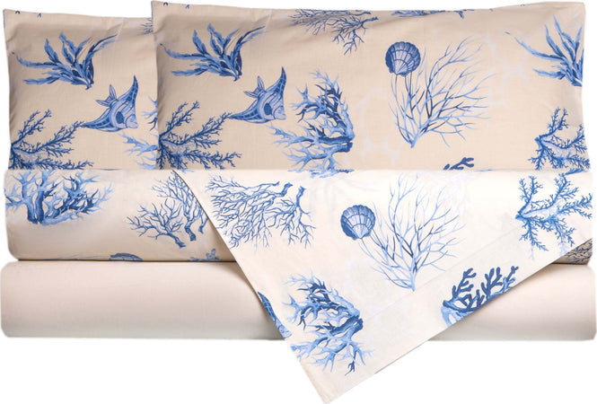 Completo Letto Lenzuola Federe Bifaccia Double Face Stampa Digitale In Cotone Made In Italy Coralli Azzurro Casa e cucina/Tessili per la casa/Biancheria da letto/Lenzuola e federe/Lenzuola Novilunio - Sesto San Giovanni, Commerciovirtuoso.it