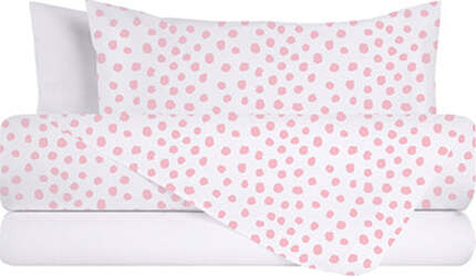 Completo-letto-lenzuola-federe-bifaccia-double-face-stampa-digitale-in-cotone-made-in-italy-DOT-MINI-ROSA/BIANCO