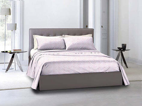 Completo-letto-lenzuola-federe-bifaccia-double-face-stampa-digitale-in-cotone-made-in-italy-DOT-MINI-ROSA/BIANCO