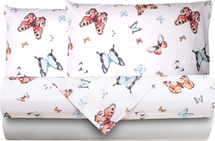 Completo Letto Lenzuola Federe Bifaccia Double Face Stampa Digitale In Cotone Made In Italy Farfalle Multicolor Casa e cucina/Tessili per la casa/Biancheria da letto/Lenzuola e federe/Lenzuola Novilunio - Sesto San Giovanni, Commerciovirtuoso.it