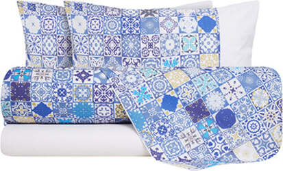 Completo-letto-lenzuola-federe-bifaccia-double-face-stampa-digitale-in-cotone-made-in-italy-MAIOLICHE-DI-VIETRI/BIANCO