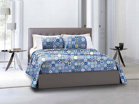 Completo-letto-lenzuola-federe-bifaccia-double-face-stampa-digitale-in-cotone-made-in-italy-MAIOLICHE-DI-VIETRI/BIANCO