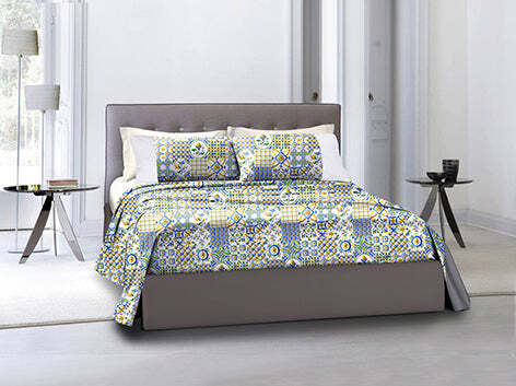 Completo-letto-lenzuola-federe-bifaccia-double-face-stampa-digitale-in-cotone-made-in-italy-MAIOLICHE-SICILIANE/BIANCO