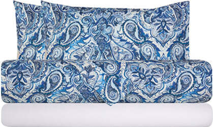 Completo-letto-lenzuola-federe-bifaccia-double-face-stampa-digitale-in-cotone-made-in-italy-PAISLEY-BLU/BIANCO