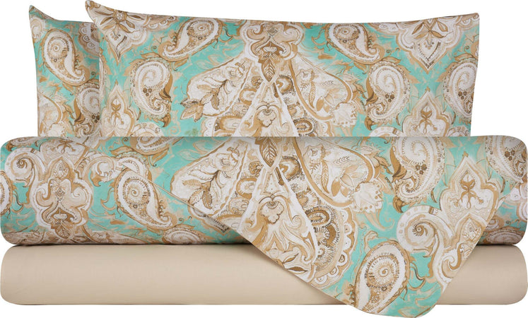 Completo letto lenzuola federe bifaccia double face stampa digitale in cotone made in italy PAISLEY VERDE Casa e cucina/Tessili per la casa/Biancheria da letto/Lenzuola e federe/Lenzuola Novilunio - Sesto San Giovanni, Commerciovirtuoso.it