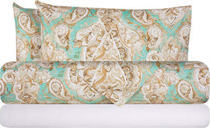 Completo-letto-lenzuola-federe-bifaccia-double-face-stampa-digitale-in-cotone-made-in-italy-PAISLEY-VERDE/BIANCO