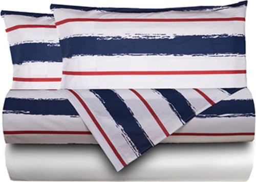 Completo-letto-lenzuola-federe-bifaccia-double-face-stampa-digitale-in-cotone-made-in-italy-RIGHE-BIANCO-ROSSO-BLU/BIANCO
