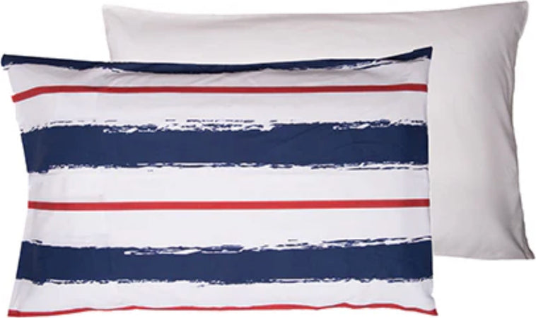 Completo-letto-lenzuola-federe-bifaccia-double-face-stampa-digitale-in-cotone-made-in-italy-RIGHE-BIANCO-ROSSO-BLU/BIANCO