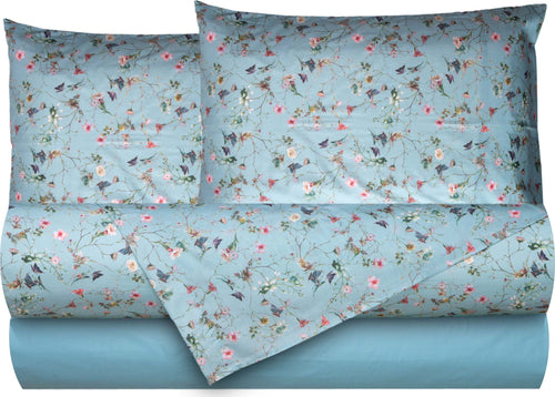 Completo letto lenzuola federe bifaccia double face stampa digitale in cotone made in italy RISVEGLIO DI PRIMAVERA/AZZURRO Casa e cucina/Tessili per la casa/Biancheria da letto/Lenzuola e federe/Lenzuola Novilunio - Sesto San Giovanni, Commerciovirtuoso.it