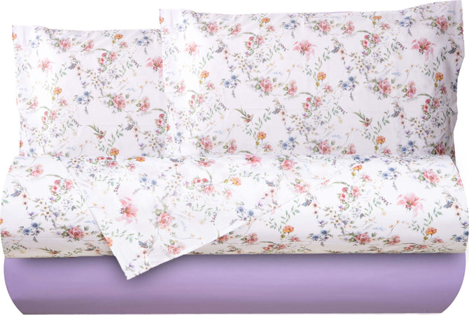 Completo letto lenzuola federe bifaccia double face stampa digitale in cotone made in italy SOTTOBOSCO/LILLA Casa e cucina/Tessili per la casa/Biancheria da letto/Lenzuola e federe/Lenzuola Novilunio - Sesto San Giovanni, Commerciovirtuoso.it
