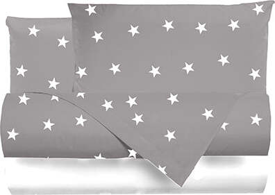 Completo-letto-lenzuola-federe-bifaccia-double-face-stampa-digitale-in-cotone-made-in-italy-STELLINE-BIANCHE-SU-GRIGIO/BIANCO