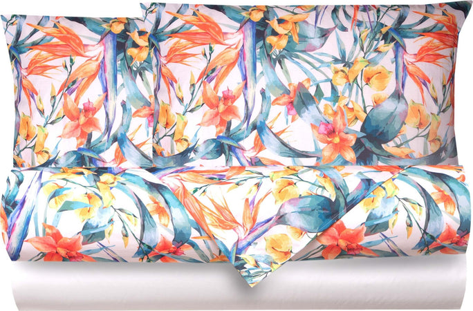Completo Letto Lenzuola Federe Bifaccia Double Face Stampa Digitale In Cotone Made In Italy Tropici/bianco Casa e cucina/Tessili per la casa/Biancheria da letto/Lenzuola e federe/Lenzuola Novilunio - Sesto San Giovanni, Commerciovirtuoso.it