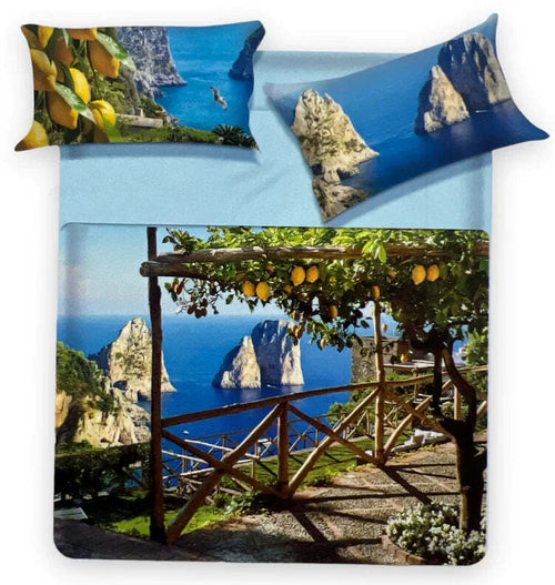 Completo letto matrimoniale con lenzuola copriletto miss terry dis. lemon biancaluna