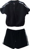 Completo Sport Donna Estate Pantaloncini Corti + Maglietta Maniche Corte con Zip e Cappuccio Completino Sportivo Bianco e Nero Made in Italy Bella e Viziosa Per Allenamento ART.213366 completo donna L'Orchidea - Siderno, Commerciovirtuoso.it