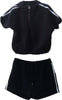Completo Sport Donna Estate Pantaloncini Corti + Maglietta Maniche Corte con Zip e Cappuccio Completino Sportivo Bianco e Nero Made in Italy Bella e Viziosa Per Allenamento ART.213366 completo donna L'Orchidea - Siderno, Commerciovirtuoso.it