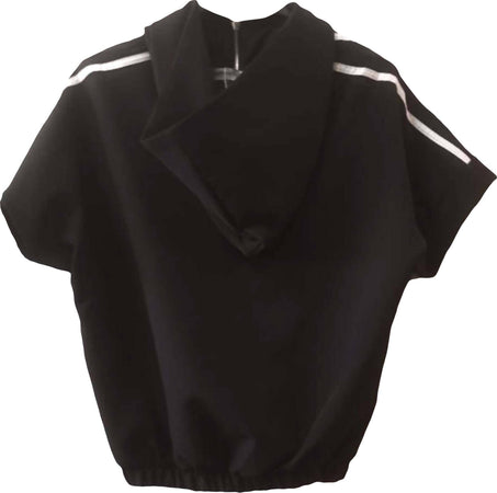 Completo Sport Donna Estate Pantaloncini Corti + Maglietta Maniche Corte con Zip e Cappuccio Completino Sportivo Bianco e Nero Made in Italy Bella e Viziosa Per Allenamento ART.213366 completo donna L'Orchidea - Siderno, Commerciovirtuoso.it