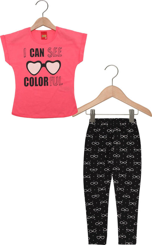 Completo Sport Estivo Bimba Leggings e T-shirt Completino Tuta Coordinato Rosa e Nero Fantasia Stampato Estate Maglia Girocollo Pantaloni Lunghi Bambina COMPLETINO Piccole Canaglie - Tropea, Commerciovirtuoso.it