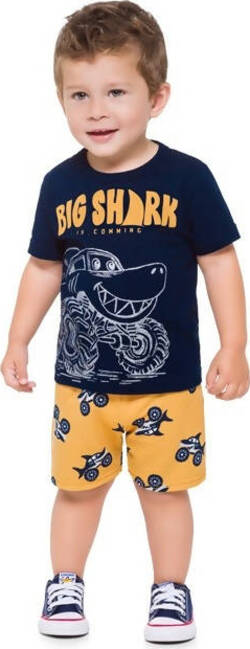 Completo Tuta Coordinato Bambino Giallo e Blu Completino Estivo Maglia Girocollo Mezze Maniche e Panaloni Corti Tutina Estiva Coordinata Bimbo Big Shark COMPLETINO Piccole Canaglie - Tropea, Commerciovirtuoso.it