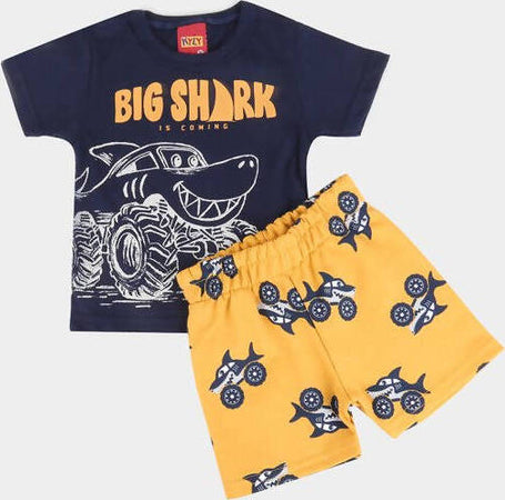 Completo Tuta Coordinato Bambino Giallo e Blu Completino Estivo Maglia Girocollo Mezze Maniche e Panaloni Corti Tutina Estiva Coordinata Bimbo Big Shark COMPLETINO Piccole Canaglie - Tropea, Commerciovirtuoso.it