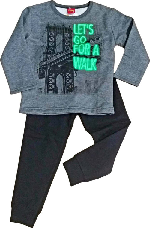 Completo Tuta Coordinato Bimbo Grigio Completino Maglietta maniche lunghe Grigia Stampata e Pantaloni Felpati Leggeri Grigi Scuro TUTA Piccole Canaglie - Tropea, Commerciovirtuoso.it