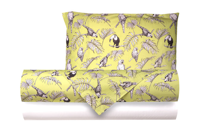 Completo letto lenzuola federe bifaccia double face stampa digitale in cotone made in italy  CUBA VERDE/BIANO