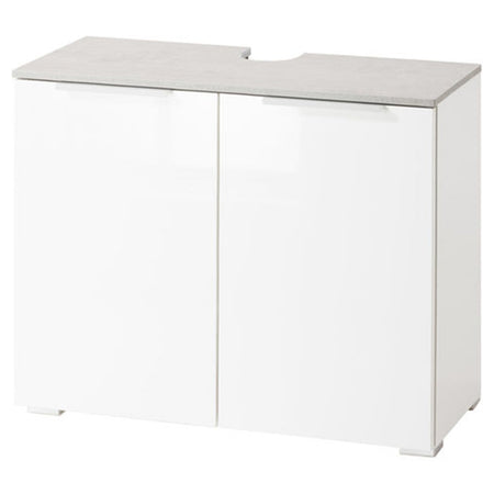 Sotto lavello da bagno bianco lucido e cemento h 58 cm con 2 ante in legno