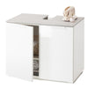 Sotto lavello da bagno bianco lucido e cemento h 58 cm con 2 ante in legno