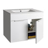 Mobile bagno sospeso con lavabo in ceramica bianco lucido e cemento h 58 cm con 2 ante in legno