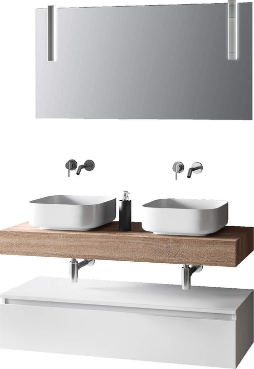 Composizione Bagno 120cm Con Doppio Lavabo, Base Con Cassetto E Specchio Con Lampada Casa e cucina/Bagno/Mobili da bagno/Mobiletti con lavabo Shopbagno.it - Roma, Commerciovirtuoso.it