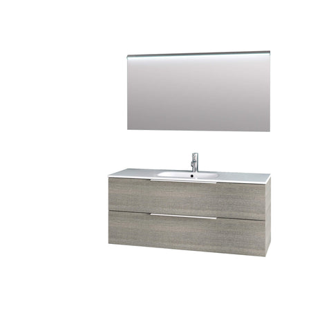 Composizione Bagno 120cm Sospesa Con Due Cassetti E Specchio Con Led Integrato Grigio Londra