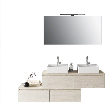 Composizione Bagno 160cm Con Doppio Lavabo, Cassetti E Specchio Con Lampada Casa e cucina/Bagno/Mobili da bagno/Mobiletti con lavabo Shopbagno.it - Roma, Commerciovirtuoso.it
