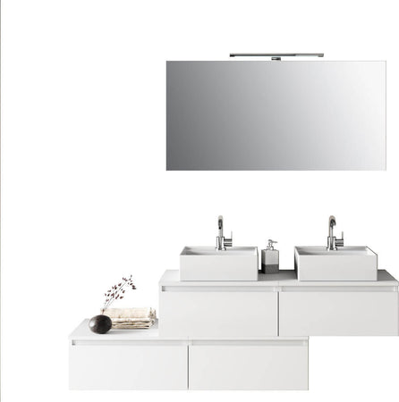 Composizione Bagno 160cm Con Doppio Lavabo, Cassetti E Specchio Con Lampada Casa e cucina/Bagno/Mobili da bagno/Mobiletti con lavabo Shopbagno.it - Roma, Commerciovirtuoso.it