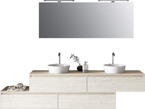 Composizione Bagno 200cm Con Doppio Lavabo, Cassetti E Specchio Con Lampada Casa e cucina/Bagno/Mobili da bagno/Mobiletti con lavabo Shopbagno.it - Roma, Commerciovirtuoso.it