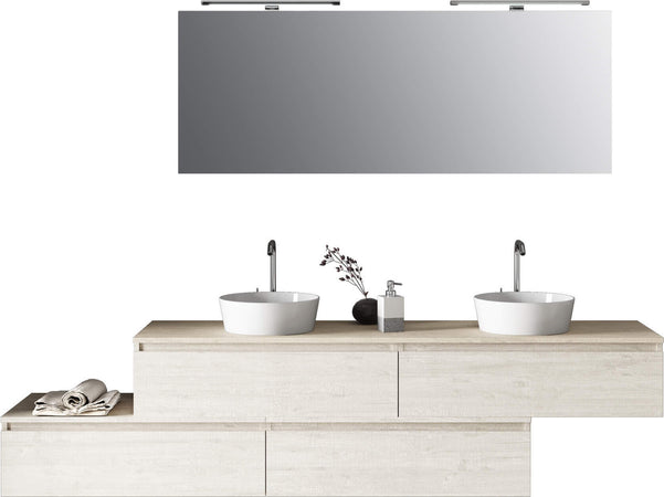 Composizione Bagno 200cm Con Doppio Lavabo, Cassetti E Specchio Con Lampada Casa e cucina/Bagno/Mobili da bagno/Mobiletti con lavabo Shopbagno.it - Roma, Commerciovirtuoso.it