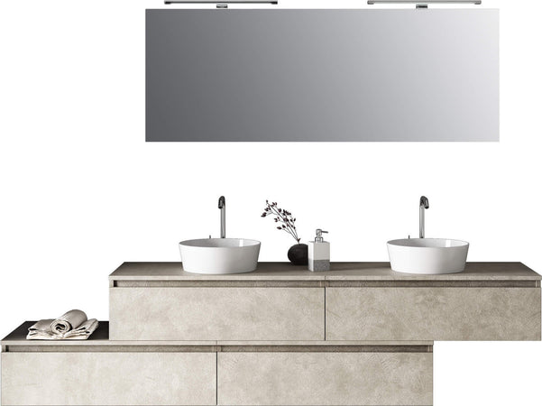 Composizione Bagno 200cm Con Doppio Lavabo, Cassetti E Specchio Con Lampada Casa e cucina/Bagno/Mobili da bagno/Mobiletti con lavabo Shopbagno.it - Roma, Commerciovirtuoso.it