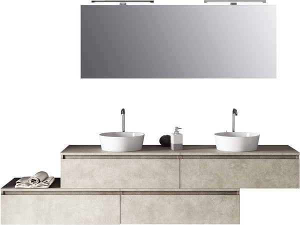 Composizione Bagno 225cm Sospesa Con Doppio Lavabo, Cassetti E Specchio Casa e cucina/Bagno/Mobili da bagno/Mobiletti con lavabo Shopbagno.it - Roma, Commerciovirtuoso.it