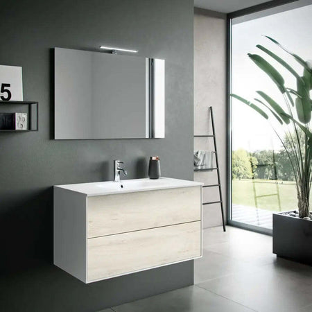 Composizione Mobile Bagno 100cm Sospeso Due Cassetti e Specchio Con Lampada Casa e cucina/Bagno/Mobili da bagno/Mobiletti con lavabo Shopbagno.it - Roma, Commerciovirtuoso.it