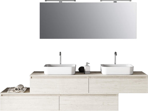 Composizione Mobile Bagno 225cm Sospesa Con Doppio Lavabo, Cassetti E Specchio Casa e cucina/Bagno/Mobili da bagno/Mobiletti con lavabo Shopbagno.it - Roma, Commerciovirtuoso.it