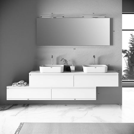 Composizione Mobile Bagno 225cm Sospesa Con Doppio Lavabo, Cassetti E Specchio Casa e cucina/Bagno/Mobili da bagno/Mobiletti con lavabo Shopbagno.it - Roma, Commerciovirtuoso.it
