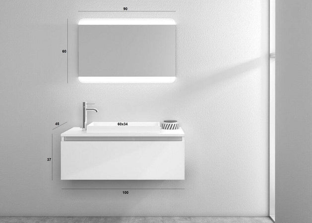 Composizione Mobile Bagno Sospesa 100cm Con Cassetto, Specchio a LED Integrato Casa e cucina/Bagno/Mobili da bagno/Mobiletti con lavabo Shopbagno.it - Roma, Commerciovirtuoso.it