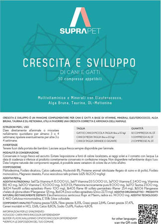 Compresse Aiuto Crescita e sviluppo per Cani e Gatti 30 Compresse SUPRAPET Crescita e Sviluppo - Mangime Multivitaminico con Alga Kelp, Calcio, Ferro, Taurina, Rame e Vitamine A-D3-E-B12-C Supporto In Fase di Allattamento Prodotti per animali domestici/Cani/Accessori per la cura e la salute/Integratori e vitamine/Multivitaminici MyLab Nutrition - Roma, Commerciovirtuoso.it