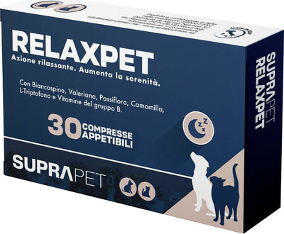 Compresse-Rilassanti-Per-Cani-Suprapet-Relax-Calmante-Per-Cani-30-Compresse-Appetibili---Rilassante-Naturale-Contro-Stress-E-Paura-Con-L-triptofano,-Vitamine-B,-Valeriana,-Passiflora,-Biancospino,-Zenzero