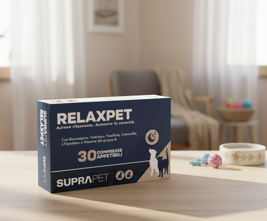 Compresse Rilassanti Per Cani Suprapet Relax Calmante Per Cani e Gatti 30 Compresse Appetibili - Rilassante Naturale Contro Stress E Paura Con L-triptofano, Vitamine B, Valeriana, Passiflora, Biancospino, Zenzero