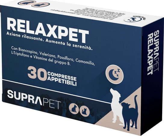 Compresse-Rilassanti-Per-Cani-Suprapet-Relax-Calmante-Per-Cani-30-Compresse-Appetibili---Rilassante-Naturale-Contro-Stress-E-Paura-Con-L-triptofano,-Vitamine-B,-Valeriana,-Passiflora,-Biancospino,-Zenzero