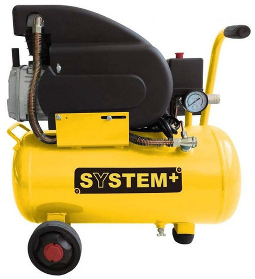 Compressore 24lt - System+ Compressore Carrellato Con Cilindro Singolo Lubrificato Ad Olio Da 42 Mm