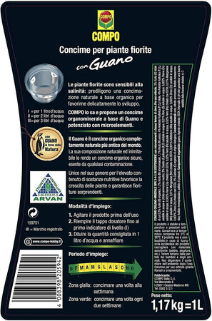 Concime liquido per piante fiorite con Guano fertilizzante per fiori da balcone 1 lt Giardino e giardinaggio/Giardinaggio/Fertilizzanti e concimi/Fertilizzanti per fiori La Zappa - Altamura, Commerciovirtuoso.it