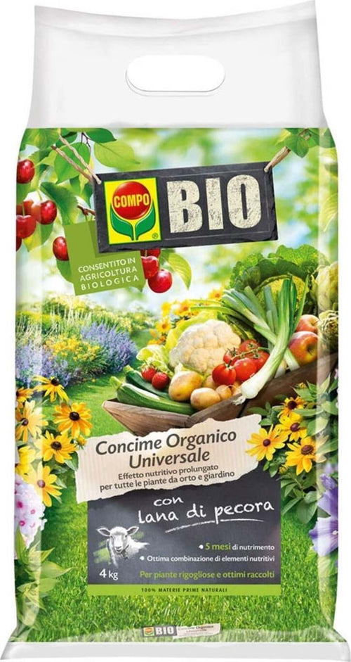 Concime Universale Organico Biologico per piante da orto e giardino con lana di pecora 4 kg Giardino e giardinaggio/Giardinaggio/Fertilizzanti e concimi/Fertilizzanti multiuso La Zappa - Altamura, Commerciovirtuoso.it