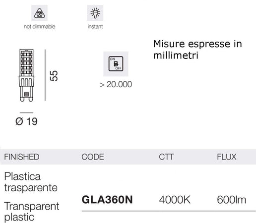 Confezione-20-Lampadine-Gea-Led-GLA360N-G9-LED-600LM-luce-diffusa