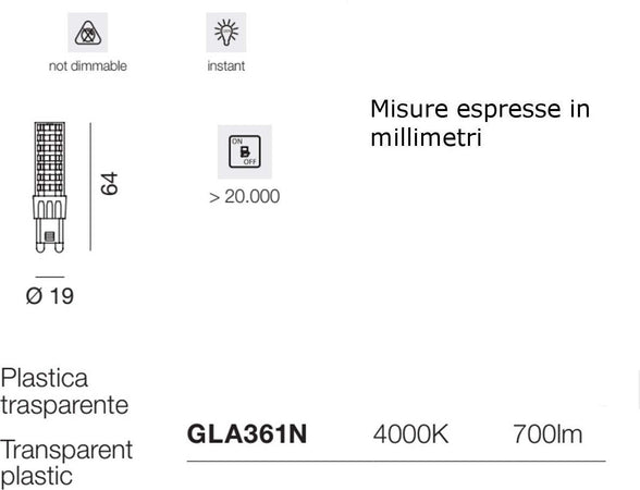 Confezione-20-Lampadine-Gea-Led-GLA361N-G9-LED-700LM-luce-diffusa